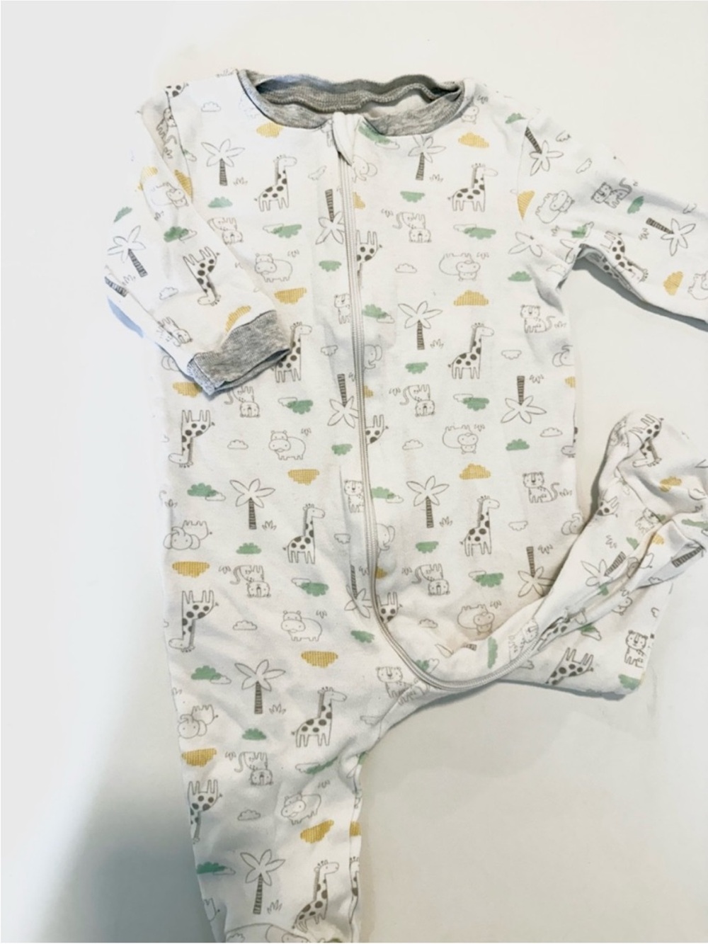 George Safari Print Zip One-Piece in White, Gray, Green, Yellow